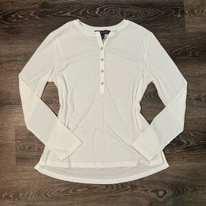 Gloria Vanderbilt White Long Sleeve Henley Top